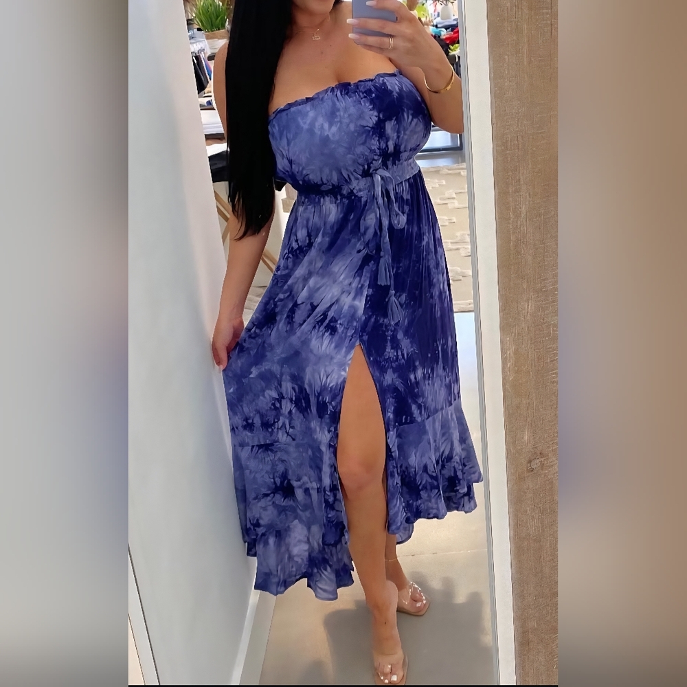 Mustard Seed Strapless Tie-dye High-Low Maxi Dress